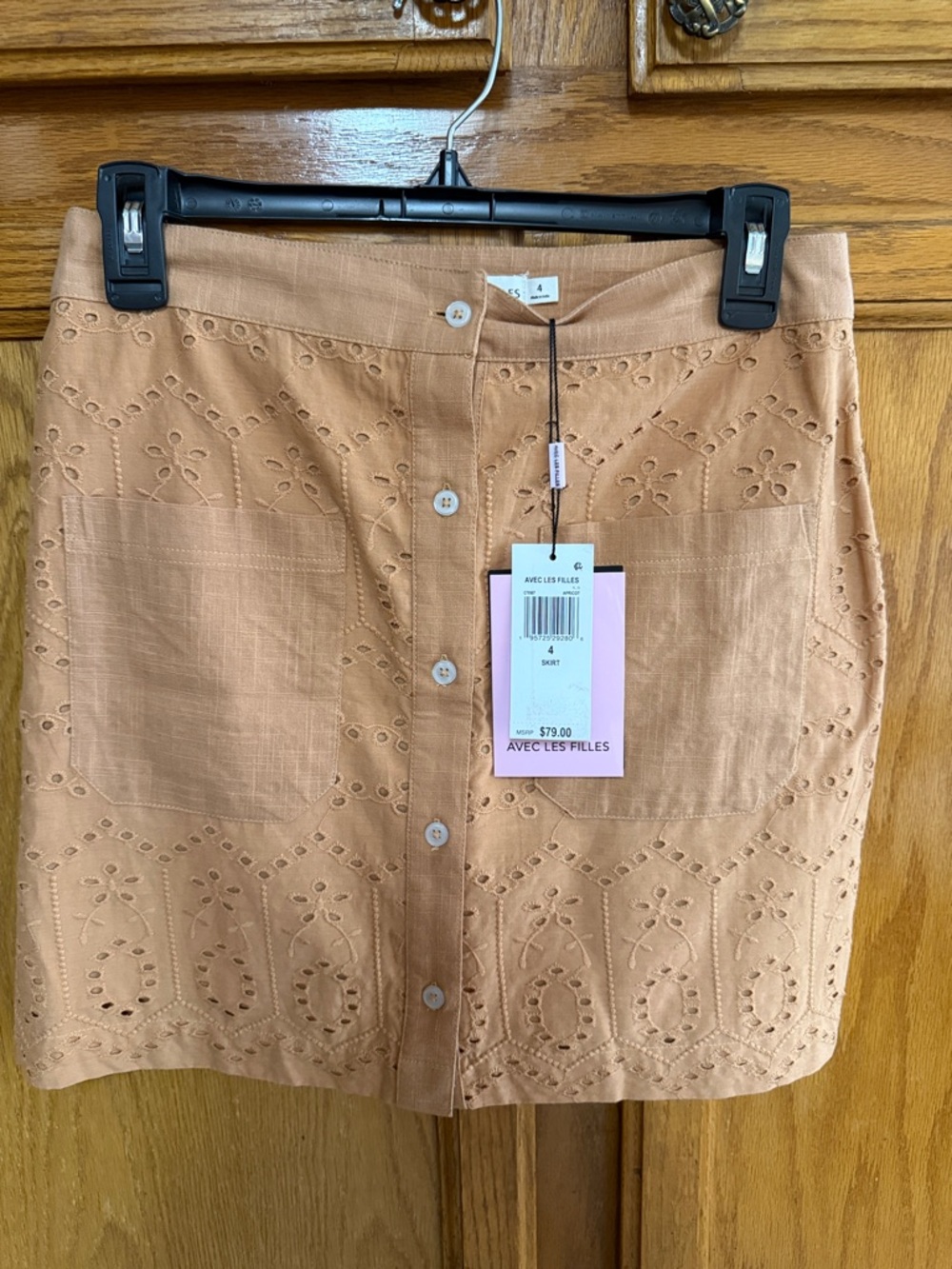 Avec Les Filles Peach Eyelet Button-Front Mini Skirt